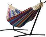 Vivere Double Hammock with Space-Saving Steel Stand Tropical