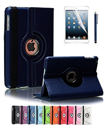 ShopNY Case - Apple iPad Mini Case - 360 Degree Rotating Stand Case Cover with Auto Sleep / Wake Feature for iPad mini (10 Colors) (Dark Blue)