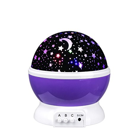 Henweit Child Starry Night Light Rotating Projector Sleeping Star Sky Moon Lightning Lamps for Kids Baby Nursery Bedroom(Purple)