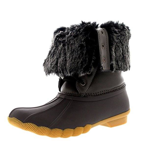 Womens Rubber Sole Deep Tread Winter Fold Down Snow Rain Boots