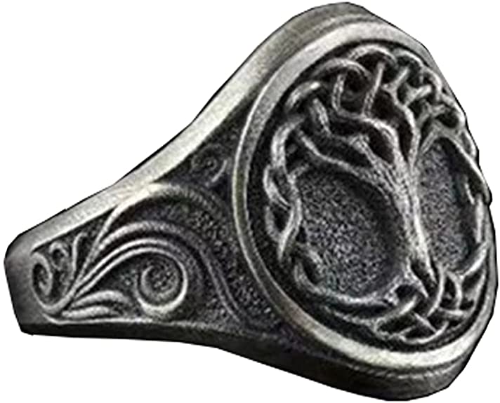 HIJONES Men's Stainless Steel Vintage Tree of Life Signet Ring for Women Antique Silver Religious Jewelry