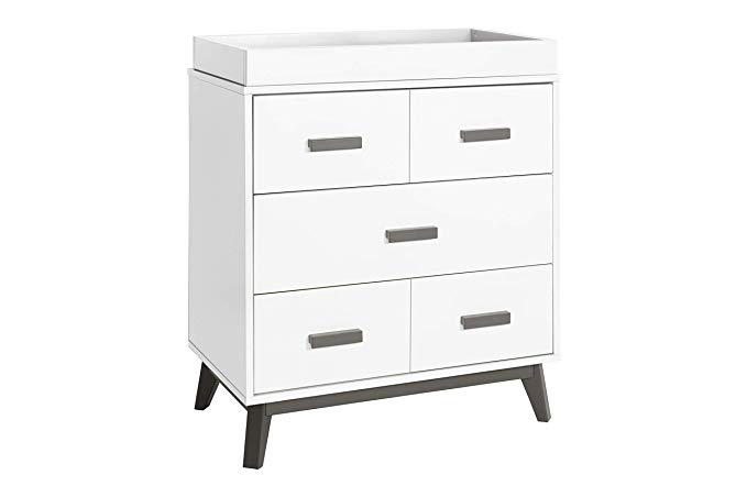 Babyletto Scoot 3 Drawer Changer Dresser with Removable Changing Tray, Slate/White