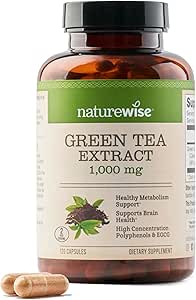 NatureWise Green Tea Extract Capsules 1000 mg - 50% EGCG & 98% Polyphenols - Extra Strength Antioxidants for Heart Health and Energy - Vegan, Gluten Free, Non-GMO - 120 Capsules[3-Month Supply]