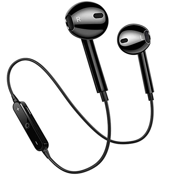 Amuoc. Bluetooth Sport Headphones, Wireless Earbuds with HD Mic Bluetooth 4.2 and Secure Fit Noise Isolating Headsets Sweat Proof in Ear Earphones for Running Gym Workout-Black