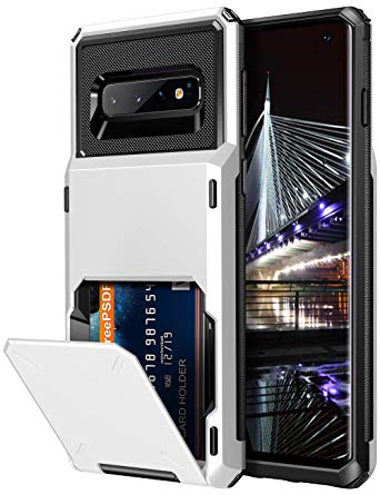 Vofolen Case for Galaxy S10 Plus Case Wallet [4 Card Pocket] Card Holder Slot Anti-Scratch Dual Layer Protective Bumper Tough Rubber Armor Hard Shell Cover Case for Samsung Galaxy S10 Plus (White)