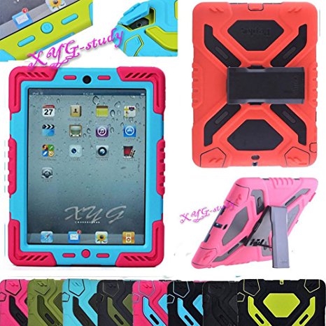 iPad mini4 Shell, NEW Waterproof Shockproof Dirt Snow Sand Proof Extreme Army Military Heavy Duty Cover Case Kickstand for Apple iPad Mini 4 Kids @XYG (2-rose/blue)