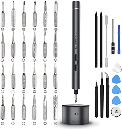 REEXBON Mini Electric Screwdriver Cordless, All-in-one Precision Repair Tool Set for Phone Camera Laptop Watch with LED Light & Magnetic Mat