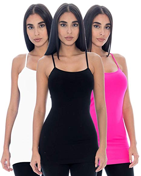 Unique Styles 3 Pack Long Camisole Tank Tops for Women Layering Cami