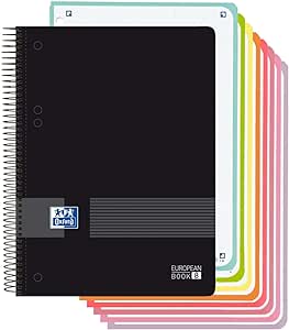 Oxford, Cahier A5 quadrillé 5 x 5, couvercle en plastique, 160 feuilles, 8 boîtes de couleur, carnet microperforé Noir