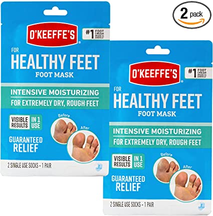 O'Keeffe's for Healthy Feet Intensive Moisturizing Foot Mask, One Pair Single-use Socks (Pack of 2), Clear