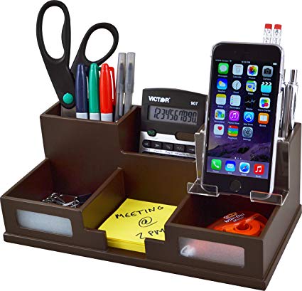 Victor Wood Desk Organizer with Smart Phone Holder, Mocha Brown, B9525