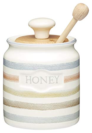Kitchencraft Class Collection Striped Ceramic Honey Pot With Wooden Dipper, 450