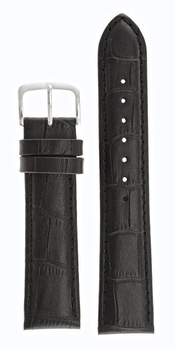 Mens Alligator Grain Watchband Natural Matte Finish Black 22mm - by JP Leatherworks