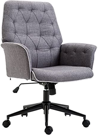 Fauteuil de bureau chaise de bureau hauteur réglable roulettes pivotant 360° tissu chanvre 69L x 66l x 89,5-97H cm gris chiné