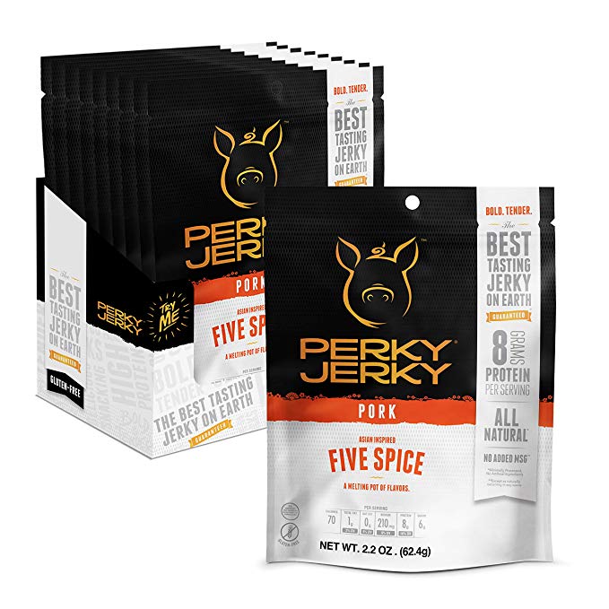 Perky Jerky, Pork Jerky, Asian Five Spice, 2oz. Bag (Pack Of 8)