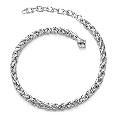 COOLSTEELANDBEYOND Classic Stainless Steel Franco Chain Anklet Bracelet for Women Girls, Adjustable