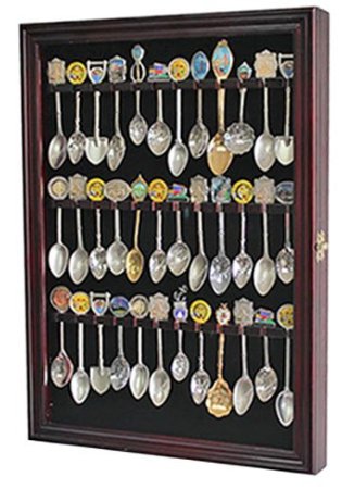36 Spoon Display Case Cabinet Holder Rack Shadow Box with REAL Glass Door DARK CHERRY Finish SP01-DC