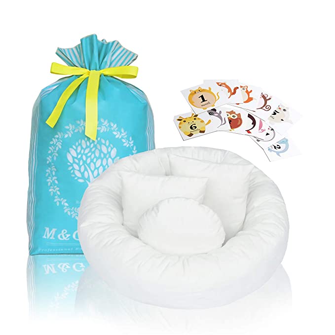 M&G House Newborn Photography Props | Baby Photo Props | (Large Size) 4 PCS Ultra-Soft Baby Donut Posing Pillow | Infant Posing Props for Boy or Girl | Free 12 PCS Baby Month Sticker(Fits 0-6 Months)