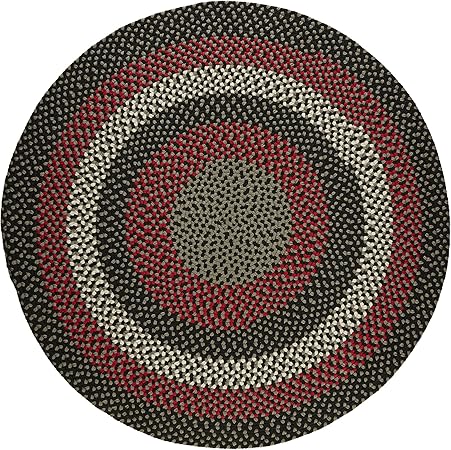 Super Area Rugs Homespun Braided Rug Indoor Outdoor Rug Textured Durable Patio Deck Carpet, Black & Red, 6' X 6' Round