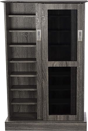 Atlantic Driffield Media Storage Cabinet with Tempered Glass Pane Sliding Doors, Protect Music, Movie, Video Game, Toy, Coin & Memorabilia Collections, PN 38408084 in Textured Charcoal Finish