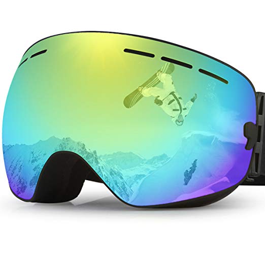 UShake Ski Goggles, Snow Skiing Goggles with UV400 Protection Detachable Anti Fog Anti Scratch Mirrored Lenses for Adults or Youth