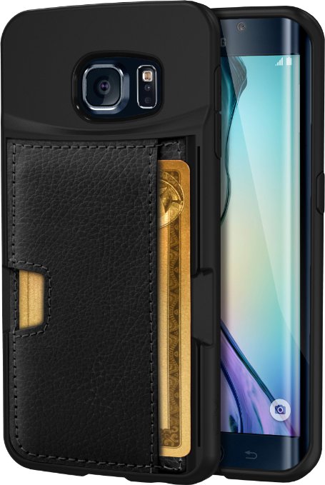 Galaxy S6 edge Wallet Case - Q Card Case for Samsung Galaxy S6 edge by CM4 - Ultra Slim Protective Kickstand Credit Card Carrying Case Black Onyx