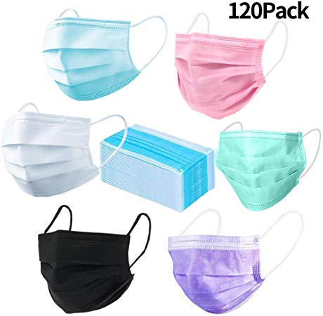 Disposable Mask,6 Colors BESTZY Flu Masks Earloop Face Disposable Masks for Filter Dust and Bacteria to Protect Respiratory System Anti Allergy Dental Medical Procedure Mask Comfort 120 PCS