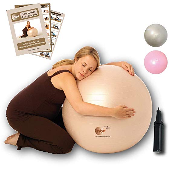 NBF Natural Birth & Fitness Birthing Ball & Pump Anti-Burst Birth Ball with Instruction Guide for Pregnancy & Labour. 55cm Pale Gold