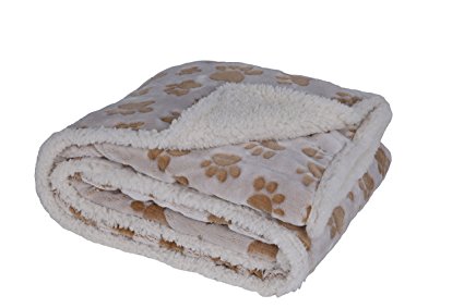 Longrich Indented Paw Print Flannel Throw Blanket, 50" L X 60" W