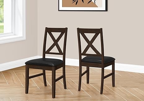 Monarch Specialties 1333 Chair, 37" Height, Set of 2, Dining Room, Kitchen Chair-2Pcs Espresso/Black Pu Seat, 19.75" L x 21.75" W x 37.5" H
