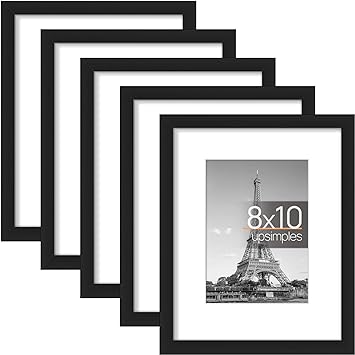 upsimples 8x10 Picture Frame Set of 5,Display Pictures 5x7 with Mat or 8x10 Without Mat,Wall Gallery Photo Frames, Black