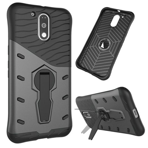 Moto G4/G4 Plus Case,DAYJOY Unique Design hybrid Tough Rugged Dual Layer Armor Shield Protective Shockproof with 360 degree adjustment Kickstand Case Cover For Moto G4/G4 Plus (BLACK)