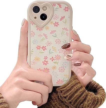 Ownest Compatible for iPhone 13 Case with Cute Flowers Floral Pattern for Women Girls Soft Silicone Love Lens Protection Case for iPhone 13 [Not Fit iPhone 13 Pro]-White