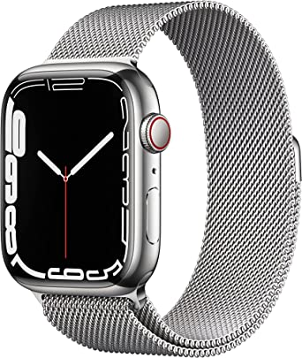 Apple Watch Series 7 [GPS   Cellular 45mm] Smart Watch w/ Silver Stainless Steel Case with Silver Milanese Loop. Fitness Tracker, Blood Oxygen & ECG Apps, Always-On Retina Display, Water Resistant