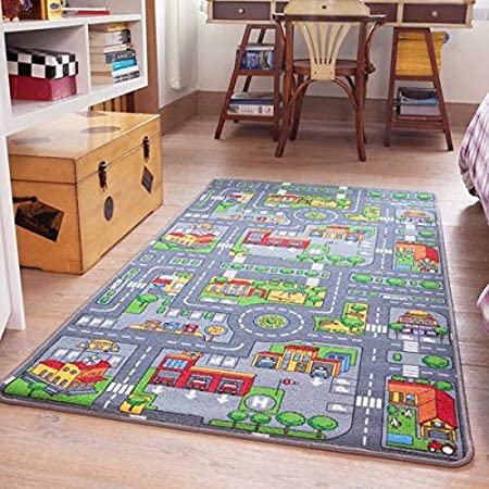 Reversible Road Map Farm Animal Cars Rug Play Mat 80cm x 150cm (2'7" x 4'11")