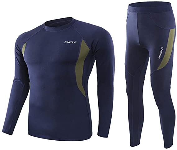EXEKE Men's Thermal Underwear Set Fleece Lined Long Johns Warm Athletic Base Layer Top & Bottom