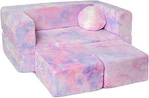 Kids Modular Sofa Unicorn Fur with Round Pillow, Kids Sofa for Toddler and Baby Playroom/Bedroom Furniture with Bonus Pillow