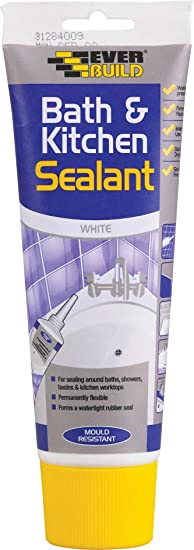 Everbuild EVBEASIBATHW Bath & Kitchen Sealant Bathroom and Kitchen Seal White Easi Squeeze, 200ml