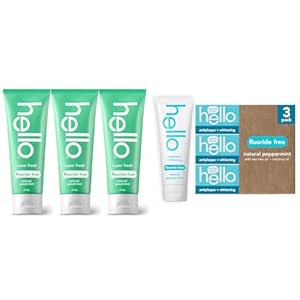 Hello 3-Pack Fluoride Free Whitening and Antiplaque Toothpastes with Spearmint, Peppermint, Coconut Oil, 4.7 OZ