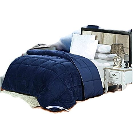Flannel Goose Down Alternative Comforter , Reversible, Siliconized 7D over-Filled Fiber, Hypoallergenic, Duvet Insert, Barrier on Dust Mites and Allergens ,Twin, 86"Hx68"W