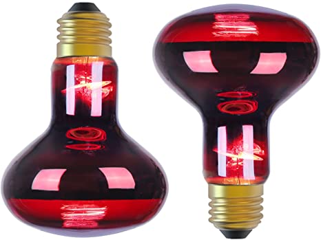 Infrared Heat lamp Basking Spot Light Bulb，LEDESIGN 75 Watt Red Heat Lamp Bulbs for Reptiles and Amphibian Use, 2 Packs (Red)