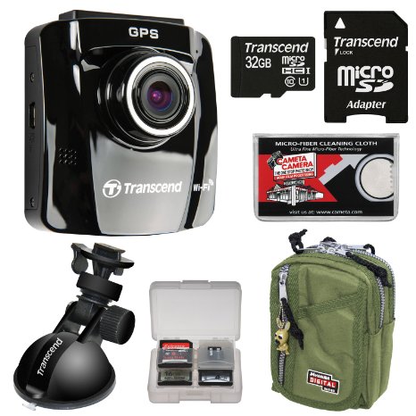 Transcend DrivePro 220 1080p HD GPS Car Dashboard Video Recorder with Suction Cup with 32GB Card   Case   Kit