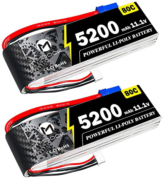 MOOCK 5200mAh 80C 11.1V 3S RC Lipo Battery with EC5 Plug for RC Airplane DJI Quadcopter RC Plane RC Helicopter RC Car Vehicle Truck Boat Racing Models (2 Pack)