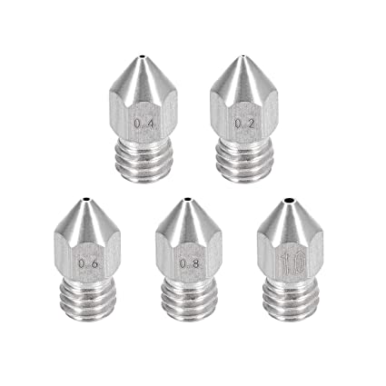 uxcell 5pcs 3D Printer Nozzle Stainless Steel MK8 Nozzle M6 0.2mm,0.4mm,0.6mm,8mm,1mm,Extruder Print Head for 1.75mm 3D Printer