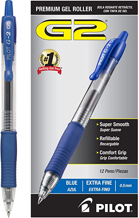 PILOT G2 Premium Refillable & Retractable Rolling Ball Gel Pens, Extra Fine Point, Blue Ink, 12-Pack (31003)