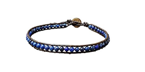 Infinity Trendy Anklet Lapis Bead Ankle Bracelet 10 Inches Woven with Leather Cord Beautiful Handmade Hippie Bohemian Style