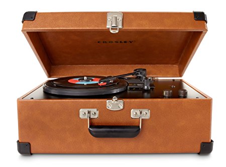 Crosley CR49-TA Traveler Turntable with Stereo Speakers and Adjustable Tone Control, Tan