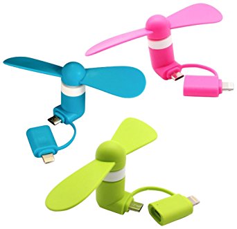 P46 Digital Mini Fan 2-in-1 Mini for iPhone/iPad and Android - Pink/Blue/Green - 3 Piece