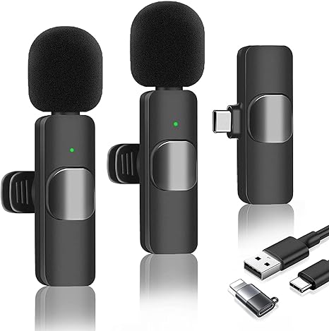 Downy 2 Pack Wireless Microphone, Compatible with ios/Android, Plug-Play Mini Lapel Mic with Noise Reduction, for Video Recording, Live Streaming, TikTok, Interview, YouTube