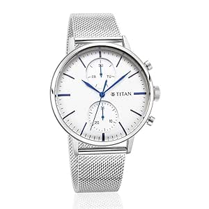 Titan Quartz Multifunction Silver Dial Stainless Steel Strap Watch for Men-NS90135SM01